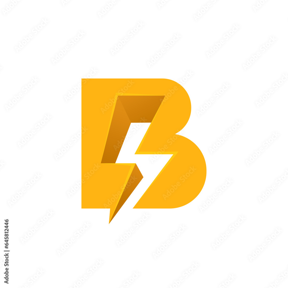 B letter logo with negative space lightning. Flash vector monogram. Electric bolt icon. Perfect type for energy labels, superhero t-shirt print, rock music posters, delivery art, electromobile adv. B letter logo with negative space lightning. Flash vector monogram. Electric bolt icon. Perfect type for energy labels, superhero t-shirt print, rock music posters, delivery art, electromobile adv.