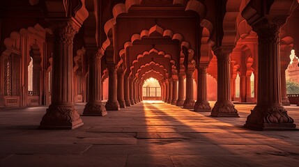 India at sunset, inside the Red Fort in Delhi