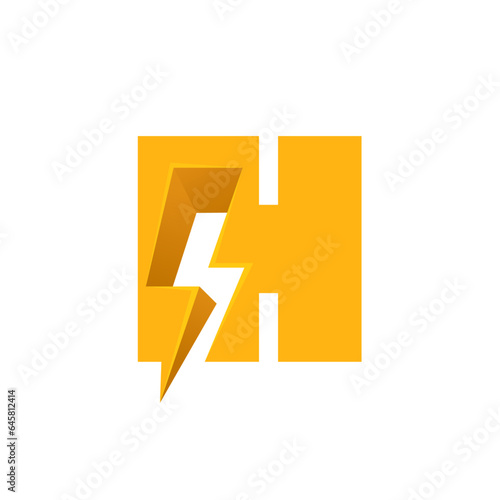 H letter logo with negative space lightning. Flash vector monogram. Electric bolt icon. Perfect type for energy labels, superhero t-shirt print, rock music posters, delivery art, electromobile adv.