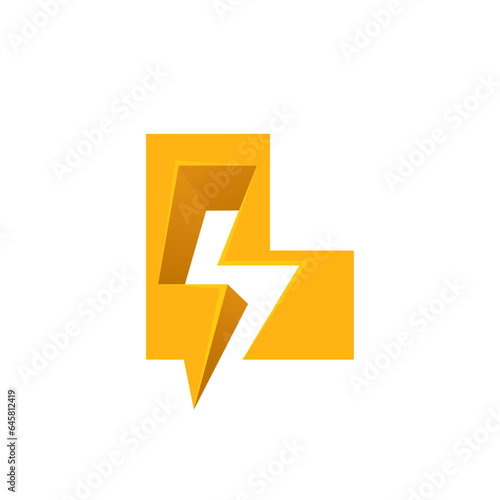 L letter logo with negative space lightning. Flash vector monogram. Electric bolt icon. Perfect type for energy labels, superhero t-shirt print, rock music posters, delivery art, electromobile adv.