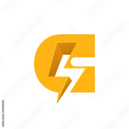 C letter logo with negative space lightning. Flash vector monogram. Electric bolt icon. Perfect type for energy labels, superhero t-shirt print, rock music posters, delivery art, electromobile adv.
