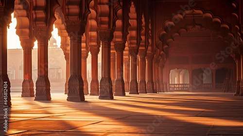 India at sunset, inside the Red Fort in Delhi photo