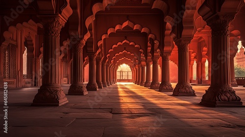 India at sunset, inside the Red Fort in Delhi