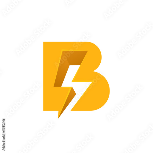B letter logo with negative space lightning. Flash vector monogram. Electric bolt icon. Perfect type for energy labels, superhero t-shirt print, rock music posters, delivery art, electromobile adv.