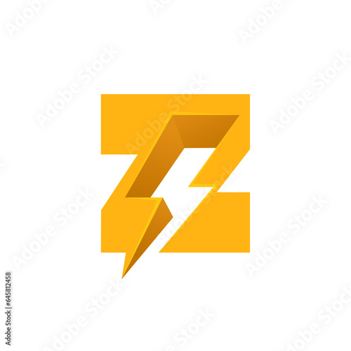 Z letter logo with negative space lightning. Flash vector monogram. Electric bolt icon. Perfect type for energy labels, superhero t-shirt print, rock music posters, delivery art, electromobile adv.