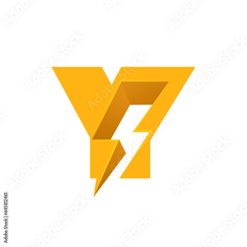 Y letter logo with negative space lightning. Flash vector monogram. Electric bolt icon. Perfect type for energy labels, superhero t-shirt print, rock music posters, delivery art, electromobile adv.