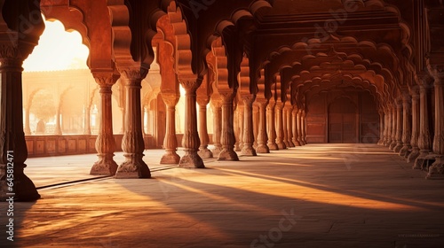 India at sunset, inside the Red Fort in Delhi photo