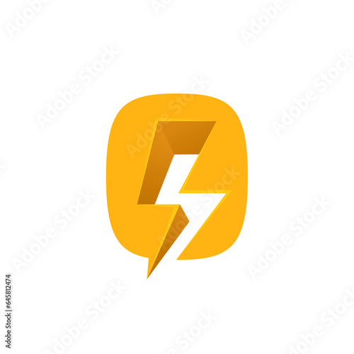 0 logo. Number zero with negative space lightning. Flash vector monogram. Electric bolt icon. Perfect type for energy labels, superhero print, rock music posters, delivery art, electromobile adv.