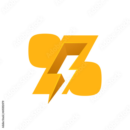 Percent sign with negative space lightning. Flash vector monogram. Electric bolt icon. Perfect type for energy labels, superhero t-shirt print, rock music posters, delivery art, electromobile adv.