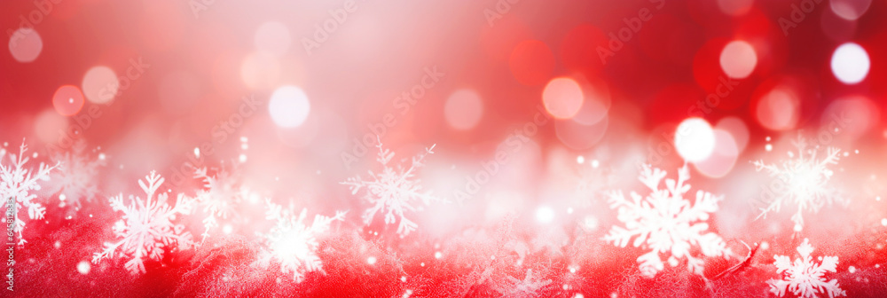 Defocused Christmas background with snowflakes and bokeh lights - panoramic banner. Defocused Christmas background with snowflakes and bokeh lights - panoramic banner.