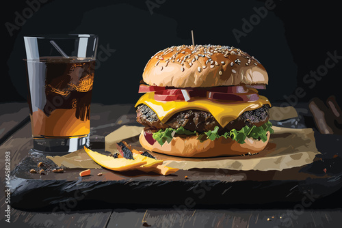 Illustration of a burger cartoon style