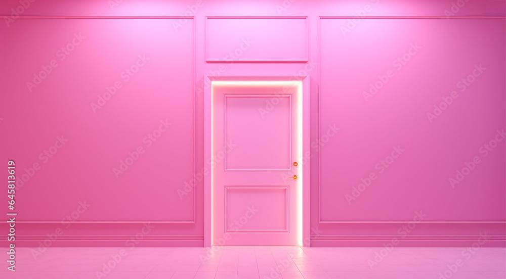 Door in a pink room, created with ai generative technology - obrazy, fototapety, plakaty 
