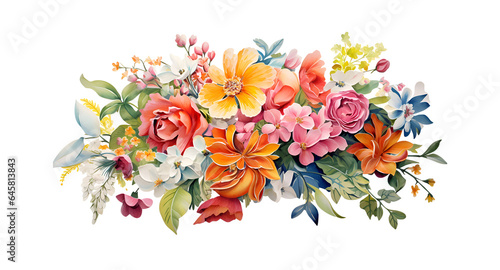 Fototapeta Naklejka Na Ścianę i Meble -  Watercolor illustration of flowers isolated on white background. Colorful watercolor bouquet of flower painting.