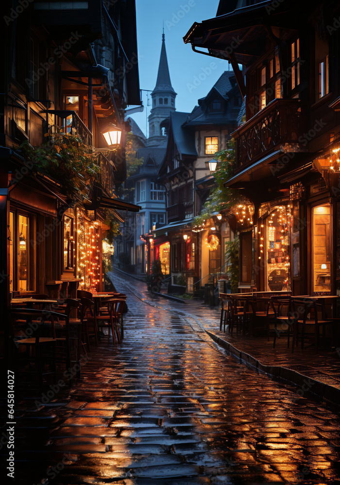 Illuminated alley of unknown city created by Generative AI Illuminated alley of unknown city created by Generative AI