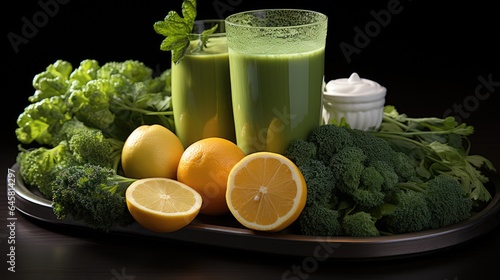 fresh diet and nutrition drink, healthy diet detox, with vegetarian concept, over white background display