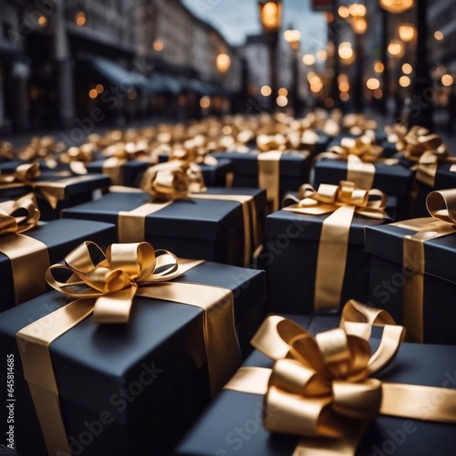 gift boxes in the city Black Friday  Cinematic daylight generative ai illustration art