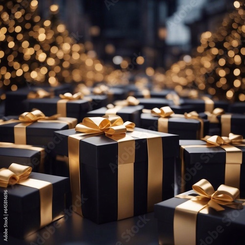 gift boxes in the city Black Friday  Cinematic daylight generative ai illustration art