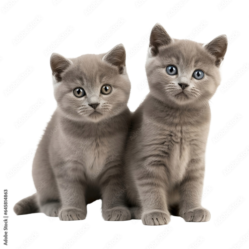 two playfull british shorthair kittens isolated