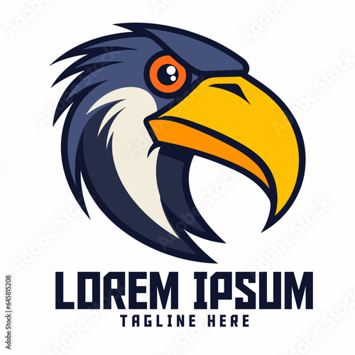 Bird emblem with toucan head, template logo, mascot icon and sport and esport.
