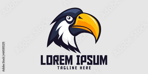 Bird and template icon with toucan head, mascot logo, esport and sport emblem. 