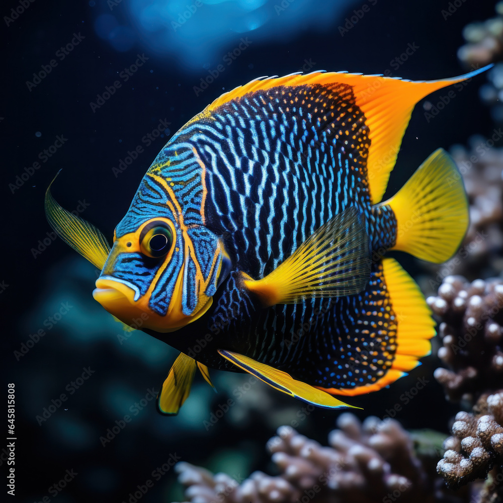 Naklejka premium Angelfish in its Natural Habitat, Wildlife Photography, Generative AI