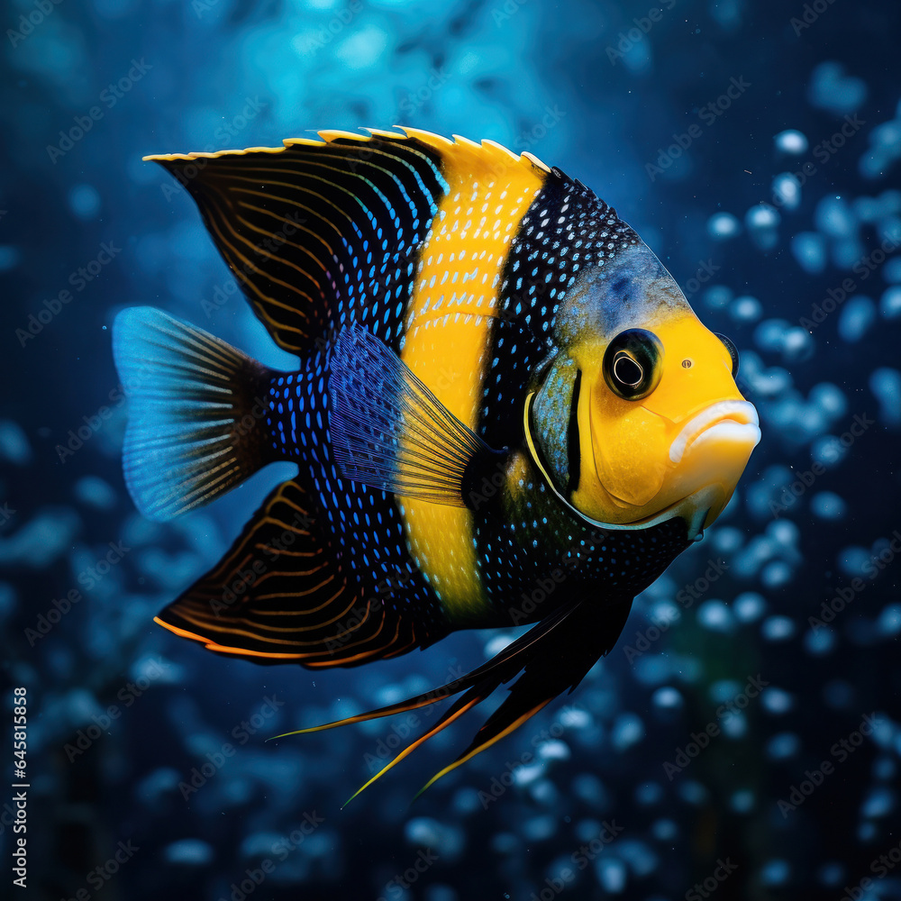 Naklejka premium Angelfish in its Natural Habitat, Wildlife Photography, Generative AI