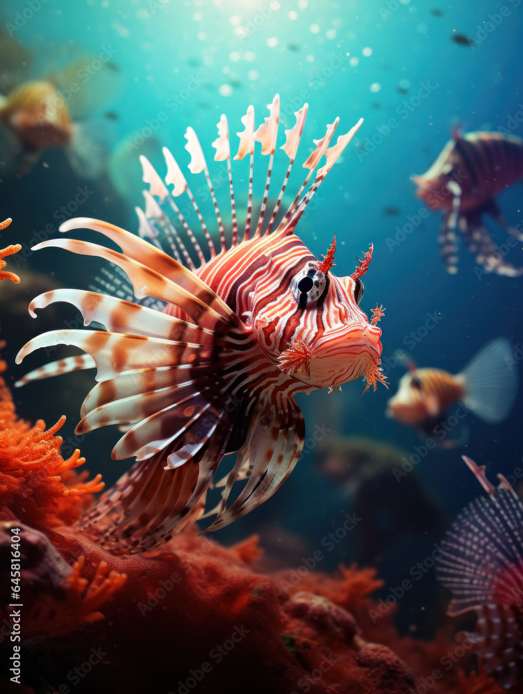 Lionfish in its Natural Habitat, Wildlife Photography, Generative AI Lionfish in its Natural Habitat, Wildlife Photography, Generative AI