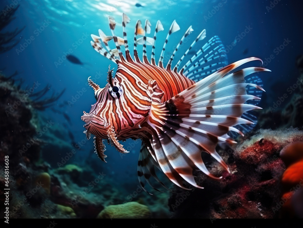 Lionfish in its Natural Habitat, Wildlife Photography, Generative AI Lionfish in its Natural Habitat, Wildlife Photography, Generative AI