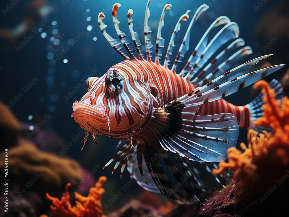 Lionfish in its Natural Habitat, Wildlife Photography, Generative AI Lionfish in its Natural Habitat, Wildlife Photography, Generative AI