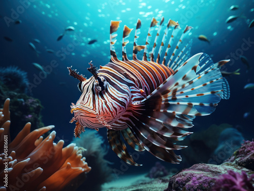 Lionfish in its Natural Habitat, Wildlife Photography, Generative AI © Vig