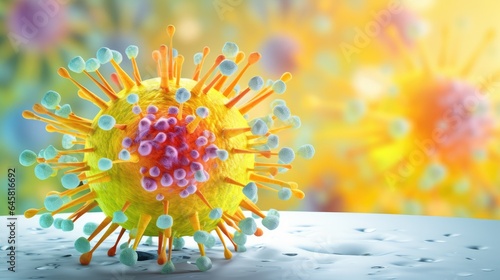 Closeup virus cells. Microbiology concept. Disease germ or pathogen organism. Background for medicine and science. Illustration for banner  poster  cover  brochure or presentation.