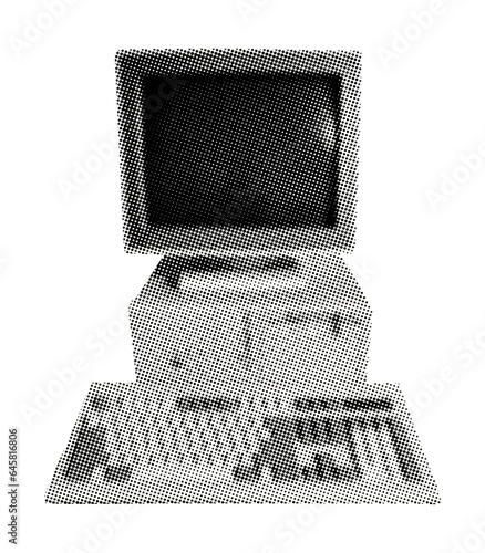 retro pc with monitor keyboard and system unit isolated retro halftone vintage magazine style collage element