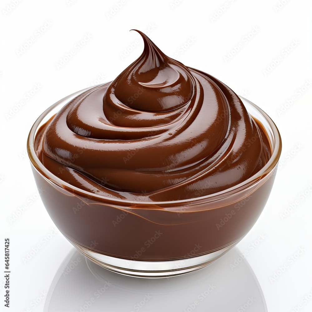 Chocolate cream in glass bowl isolated on white background Chocolate cream in glass bowl isolated on white background