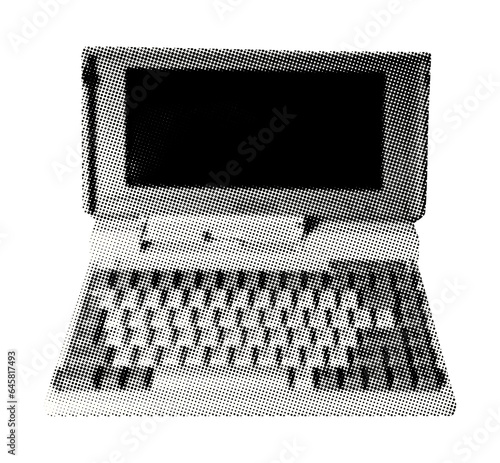 retro laptop computer isolated halftone vintage collage element for mixed media grunge design