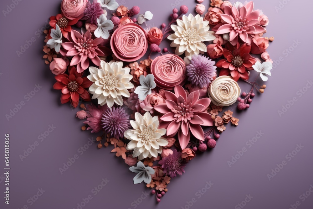 Flowers in heart shape with copy space for valentines womens mothers day Flowers in heart shape with copy space for valentines womens mothers day