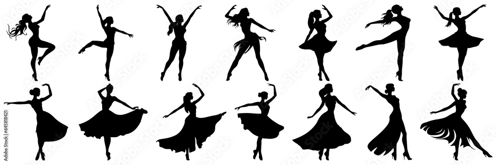 Obraz premium Dance music silhouettes set, large pack of vector silhouette design, isolated white background