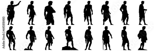 Roman spartan man silhouettes set, large pack of vector silhouette design, isolated white background