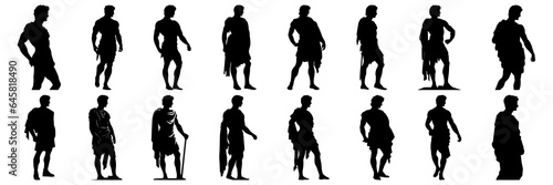 Roman spartan man silhouettes set, large pack of vector silhouette design, isolated white background