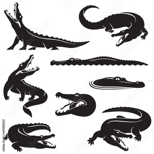 Fotobehang collection of crocodile icons isolated on white background