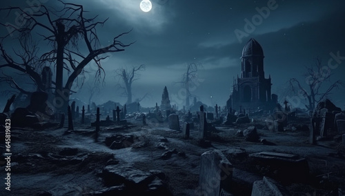 Cemetery moon tomb horror night graveyard spooky sky dark halloween scary grave