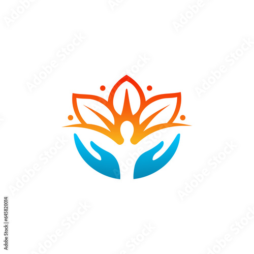 yoga and hand lotus flower logo vector