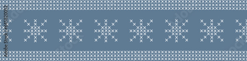 Cross stitch or knitting seamless border with snowflakes or stars, vector