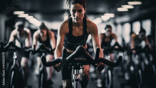 person riding a bike in spin class photo