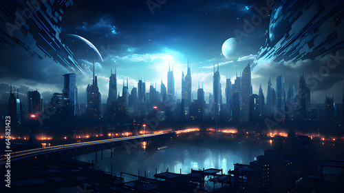 Night Over Cyberpunk Cityscape  An AI-Enhanced Futuristic View