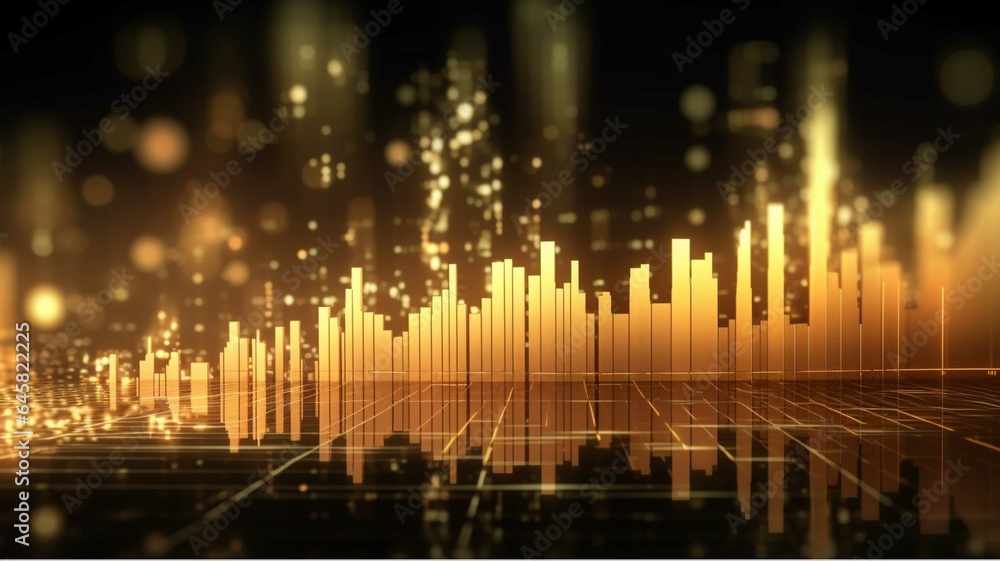 3D rendering of financial graph on virtual screen over cityscape background