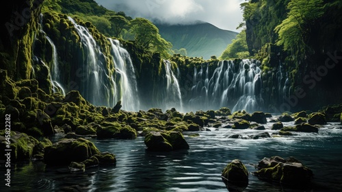 Majestic waterfall in iceland national park forest