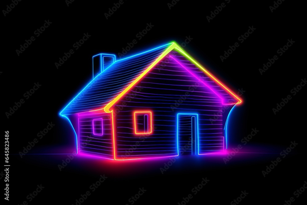 Graphic neon icon for a house Graphic neon icon for a house