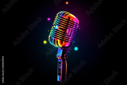 Colorful neon icon of a mic