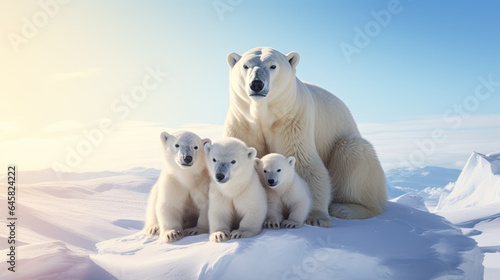 Polar bear mother and her cubs