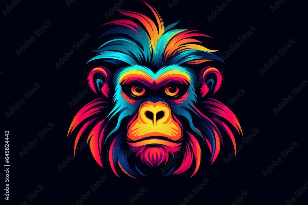 Neon vector icon of a monkey face
